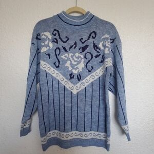 Village Fair Vintage Sweater Blues & White Womens (L)